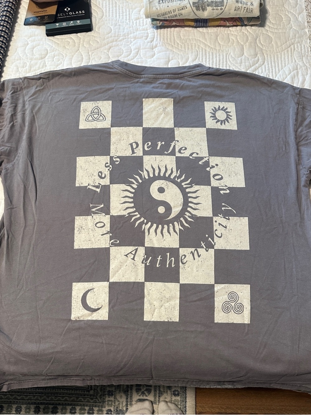 Oversized** Cotton On Gray Graphic Checkered Backprint Tee